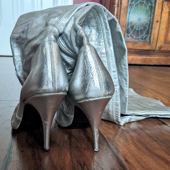 Vintage 80s Silver Leather NYLA Thigh-High space boots Size 7 - Picture 6 of 11